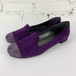 Stuart Weitzman Lingo Purple Suede Embellished Cap Toe Smoking Loafer Flats 8.5